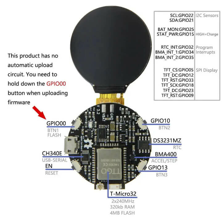 ESP32-PICO-D4 SiP圆形智能手表的设计原理图