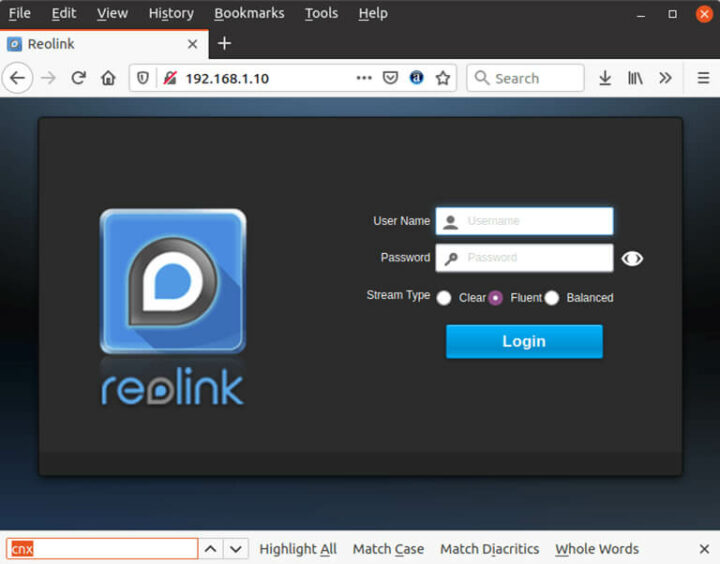 通过Ubuntu 20.04系统的Firefox网络浏览器访问RLC-810A流媒体