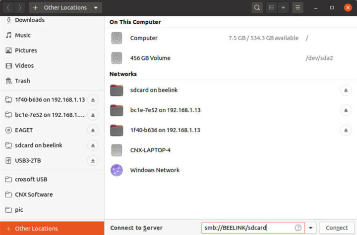 Ubuntu-20.04连接到零刻 GS-King X SAMBA上的界面