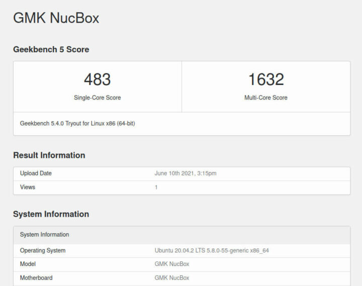 GMK NucBox ubuntu geekbench 5 cpu