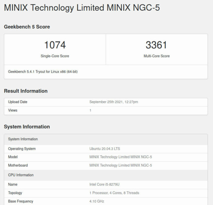 MINIX NGC-5 ubuntu linux geekbench 5 cpu