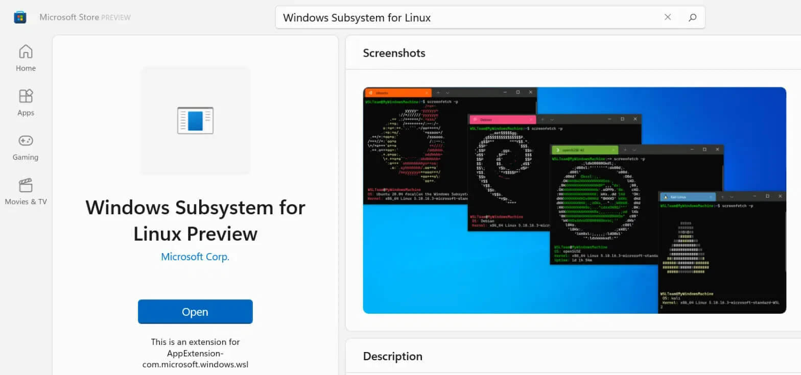微软商店中的Windows Subsystem for Linux（预览版）