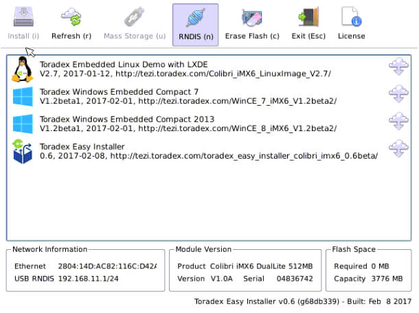 可选图中任意一个Toradex Embedded Linux Demo镜像进行安装