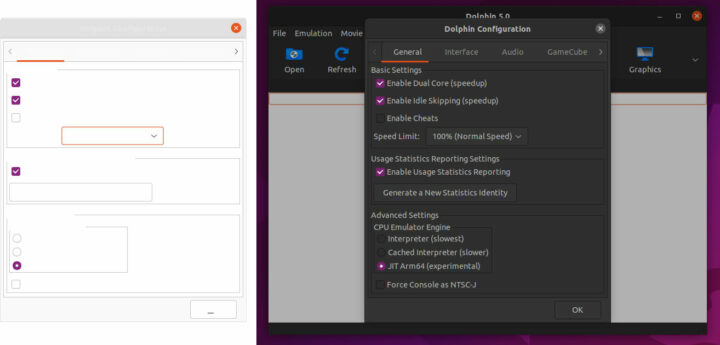 Dolphin 设置之前（左）和之后（右）切换到 Ubuntu 设置中的深色主题