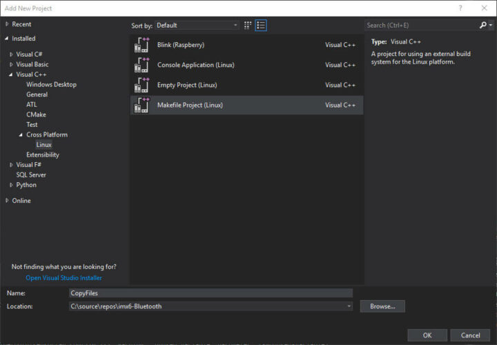 Visual Studio> Solution Explorer >Add > New Project对话框