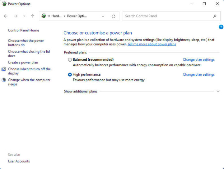Windows 11上的高性能电源计划