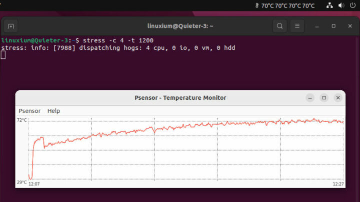 在 Ubuntu上运行压力测试时CPU的温度变化