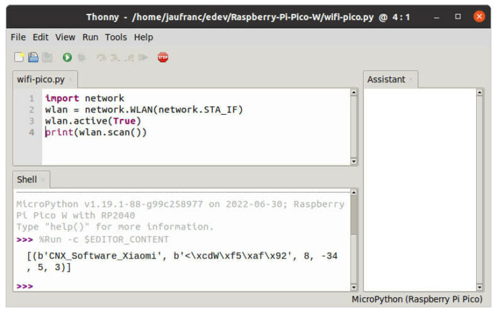 在 Thonny IDE 中编写的树莓派 Pico W示例