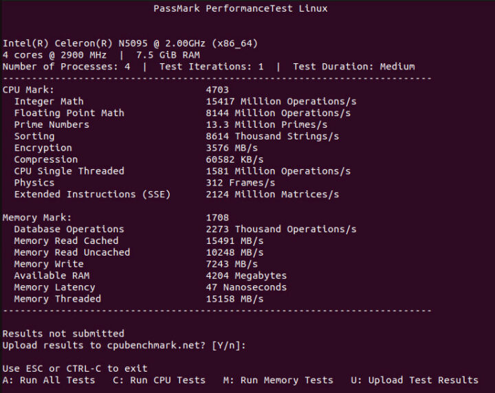 PassMark PerformanceTest Linux测试结果