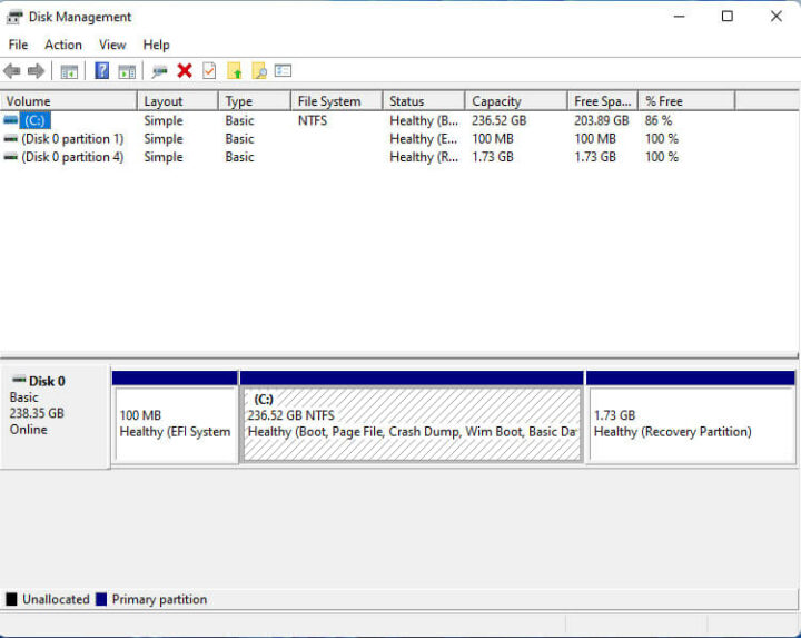 windows 11磁盘管理250GB SSD