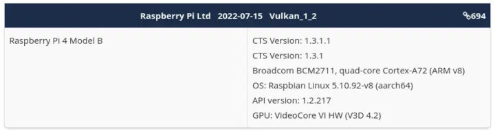 获得Vulkan 1.2一致性认证的树莓派4
