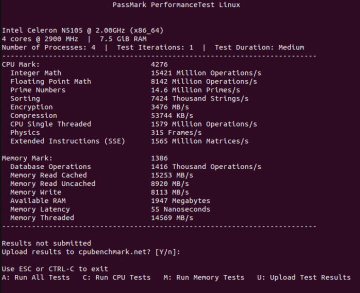 MeLE Quieter3C 上 Ubuntu 22.04 CPU passmark